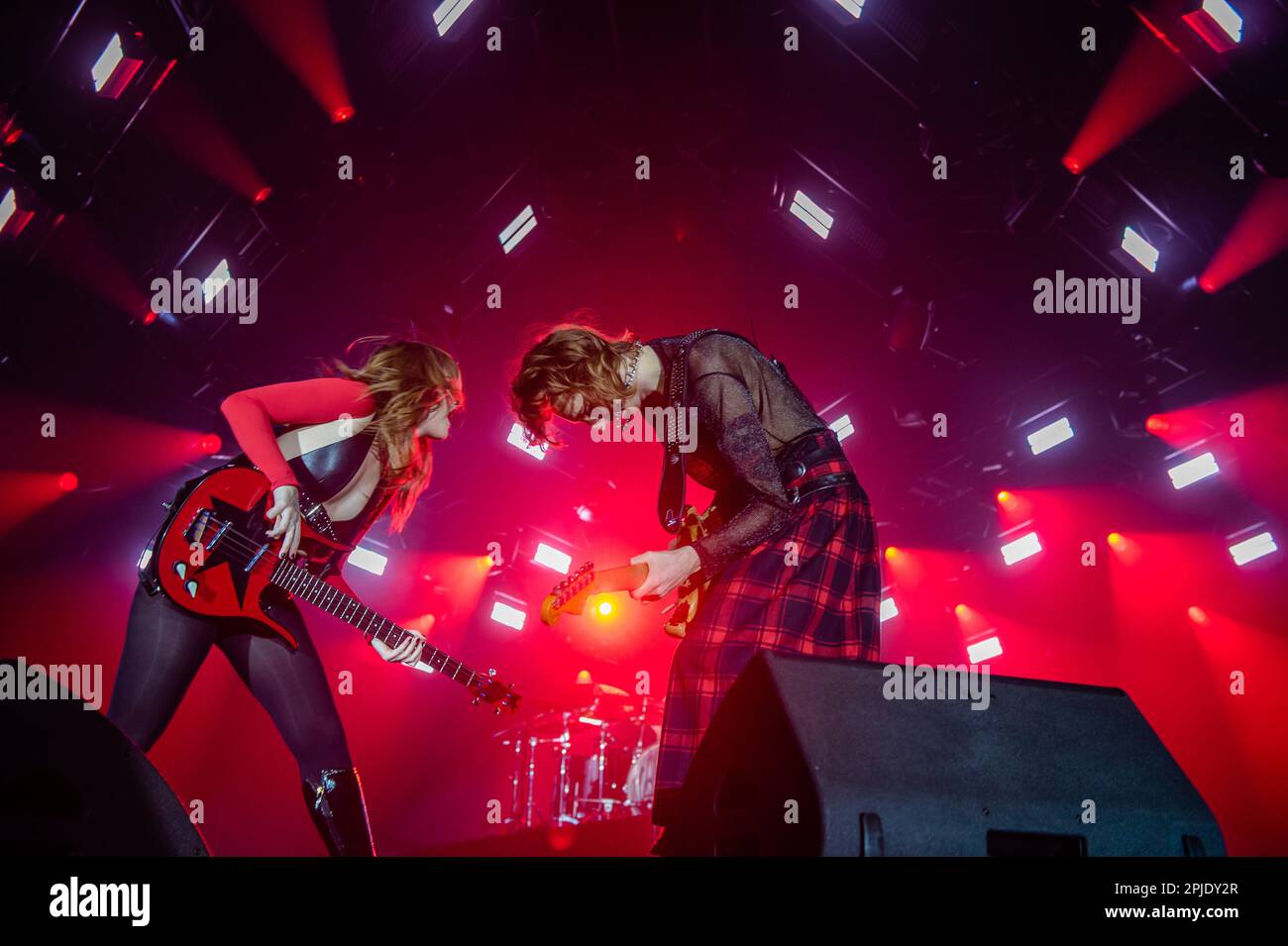 Bari, Italy. 31st Mar, 2023. The rock band Maneskin in concert in Bari at the Palaflorio on March 31st 2023. The Maneskin in concert at the Palaflorio in Bari with the Loud Kids Tour, have inflamed almost 6000 spectators between young people and parents. It remains the most loved band of the moment internationally (Photo by Davide Pischettola/NurPhoto) Credit: NurPhoto SRL/Alamy Live News Stock Photo