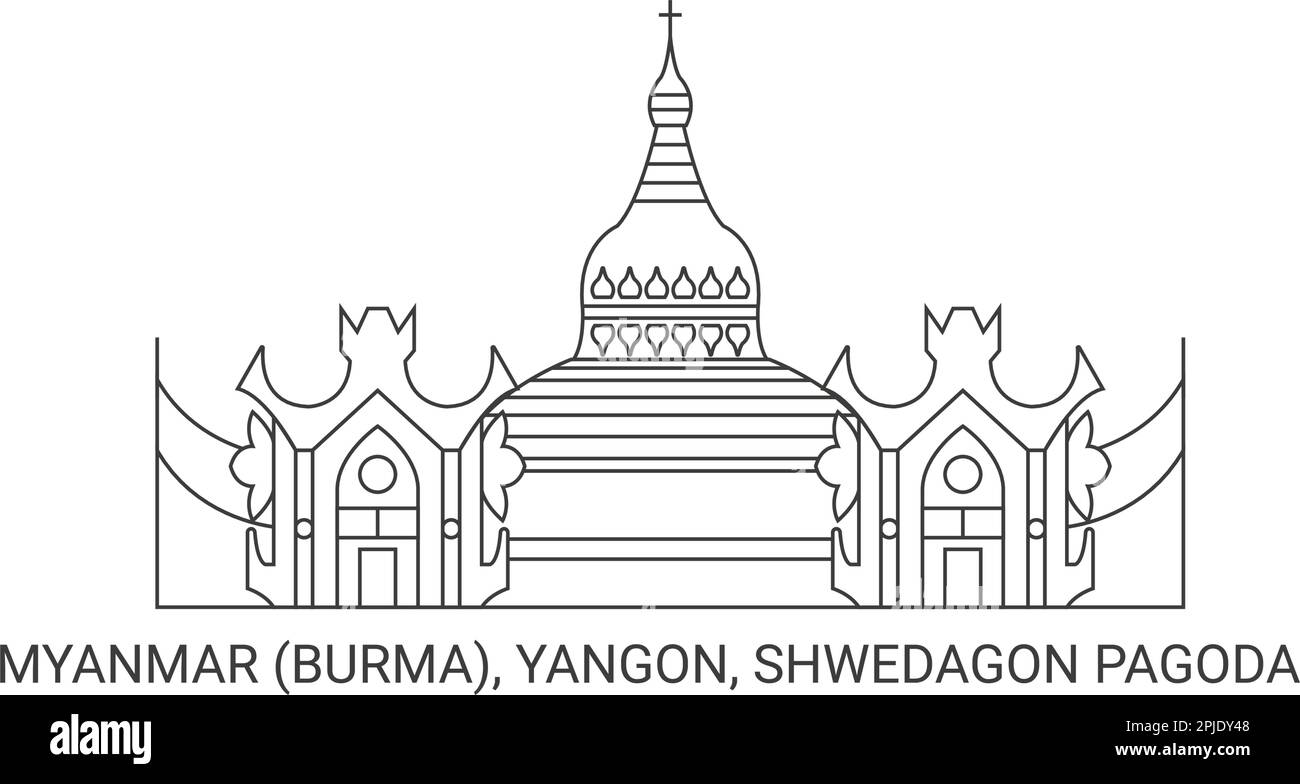 Myanmar Burma, Yangon, Shwedagon Pagoda, travel landmark vector illustration Stock Vector