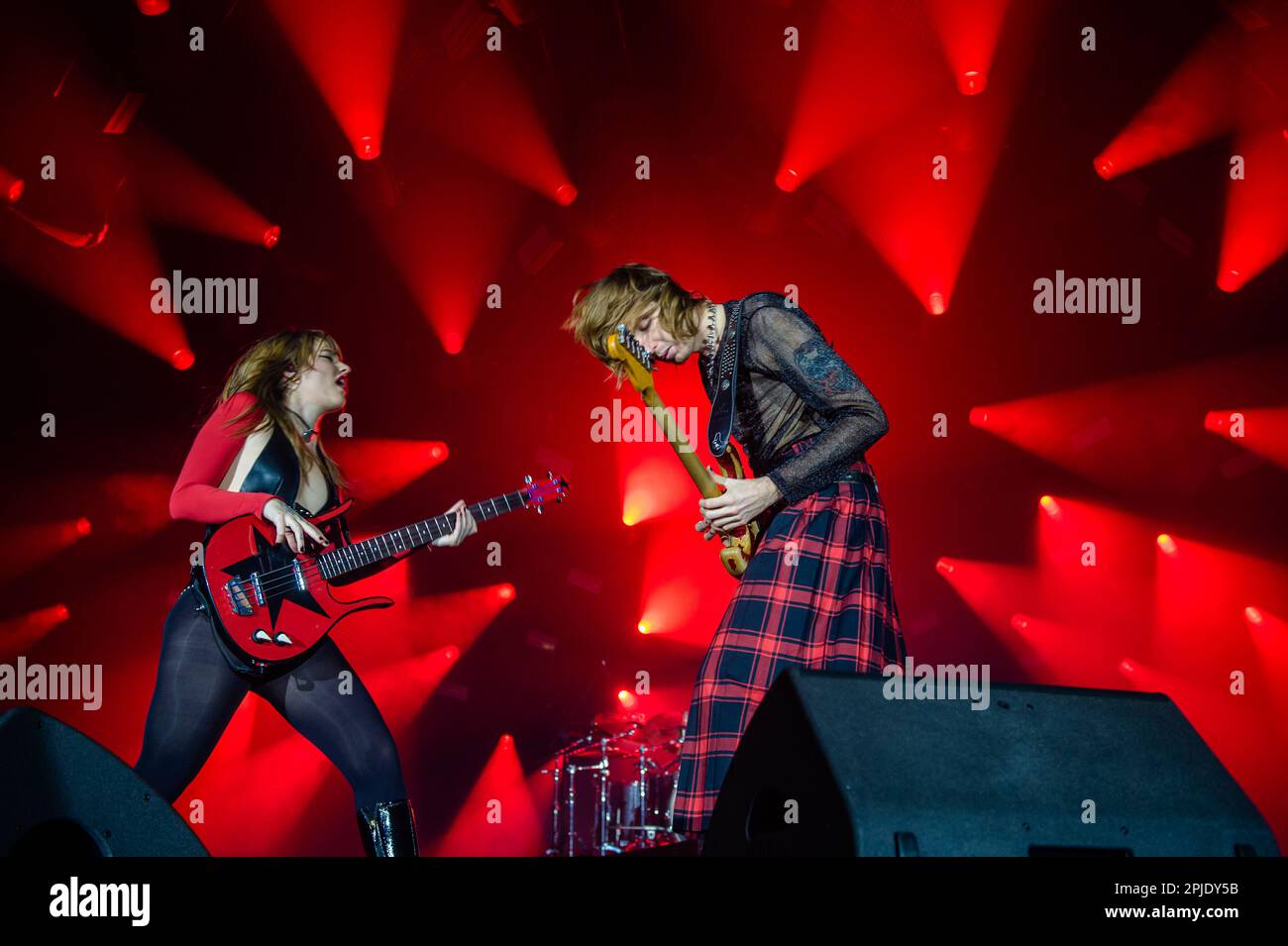 Bari, Italy. 31st Mar, 2023. The rock band Maneskin in concert in Bari at the Palaflorio on March 31st 2023. The Maneskin in concert at the Palaflorio in Bari with the Loud Kids Tour, have inflamed almost 6000 spectators between young people and parents. It remains the most loved band of the moment internationally (Photo by Davide Pischettola/NurPhoto) Credit: NurPhoto SRL/Alamy Live News Stock Photo