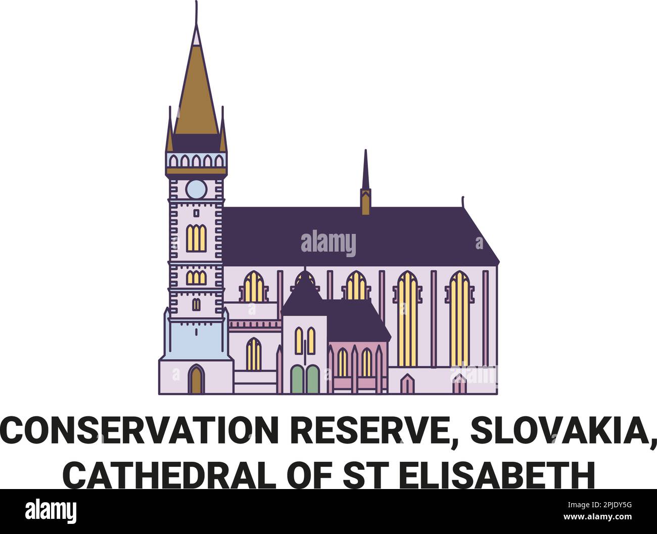 Slovakia, Cathedral Of St Elisabeth travel landmark vector illustration Stock Vector