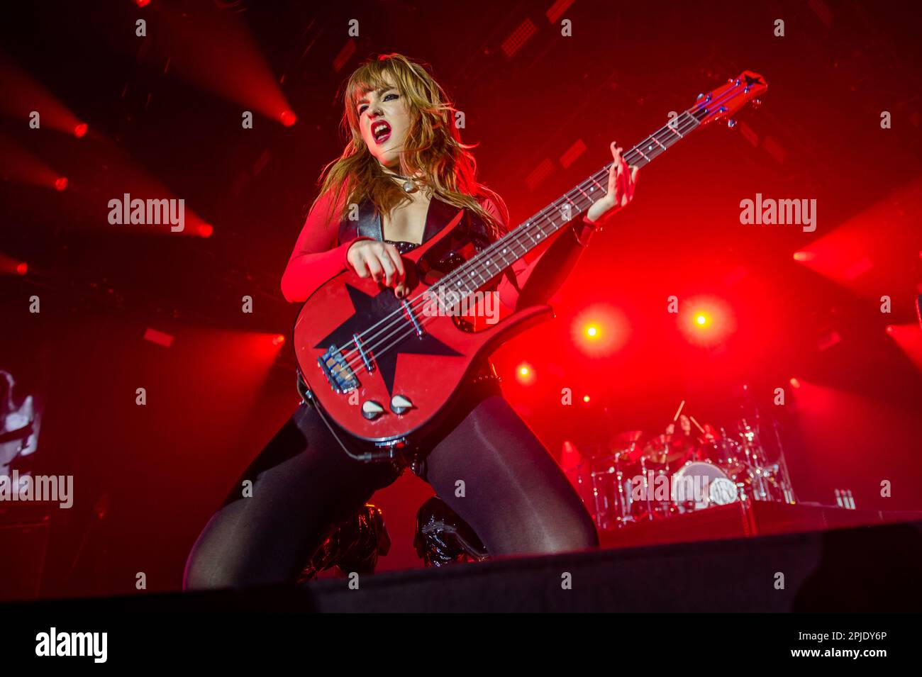 Bari, Italy. 31st Mar, 2023. The rock band Maneskin in concert in Bari at the Palaflorio on March 31st 2023. The Maneskin in concert at the Palaflorio in Bari with the Loud Kids Tour, have inflamed almost 6000 spectators between young people and parents. It remains the most loved band of the moment internationally (Photo by Davide Pischettola/NurPhoto) Credit: NurPhoto SRL/Alamy Live News Stock Photo