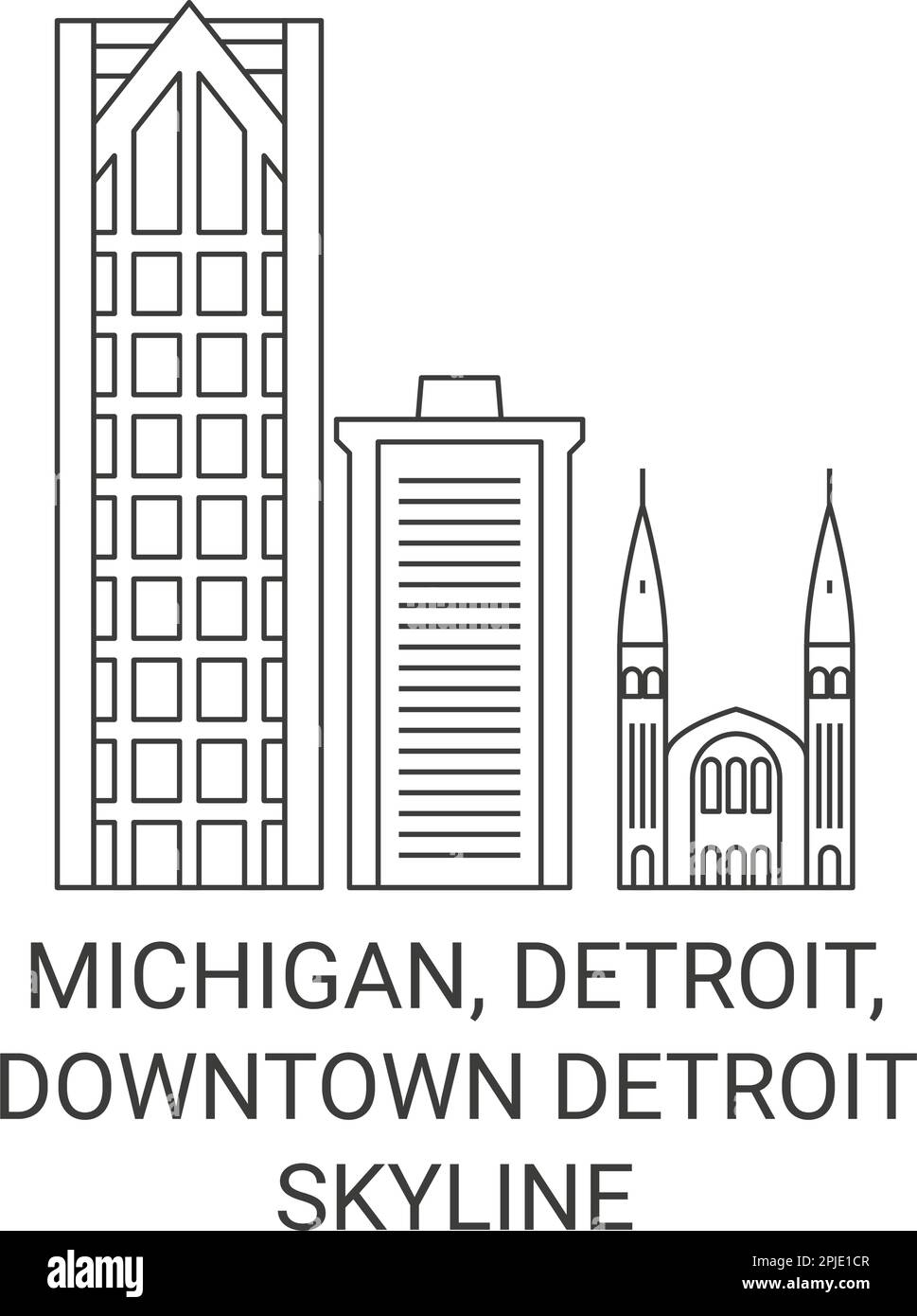 United States, Michigan, Detroit, Downtown Detroit Skyline travel landmark vector illustration Stock Vector