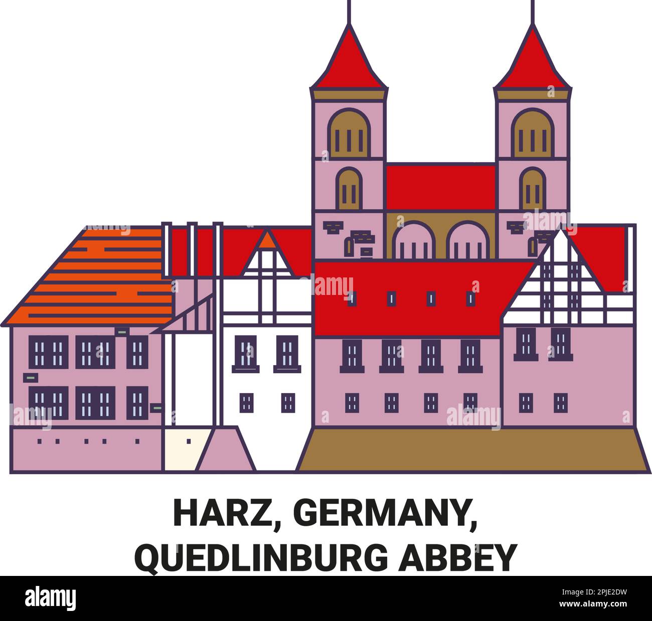 Germany, Harz, Quedlinburg Abbey travel landmark vector illustration Stock Vector