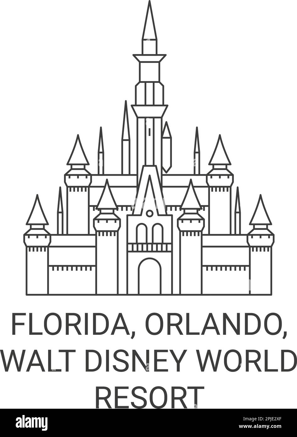 United States, Florida, Orlando, Walt Disney World Resort travel landmark vector illustration Stock Vector