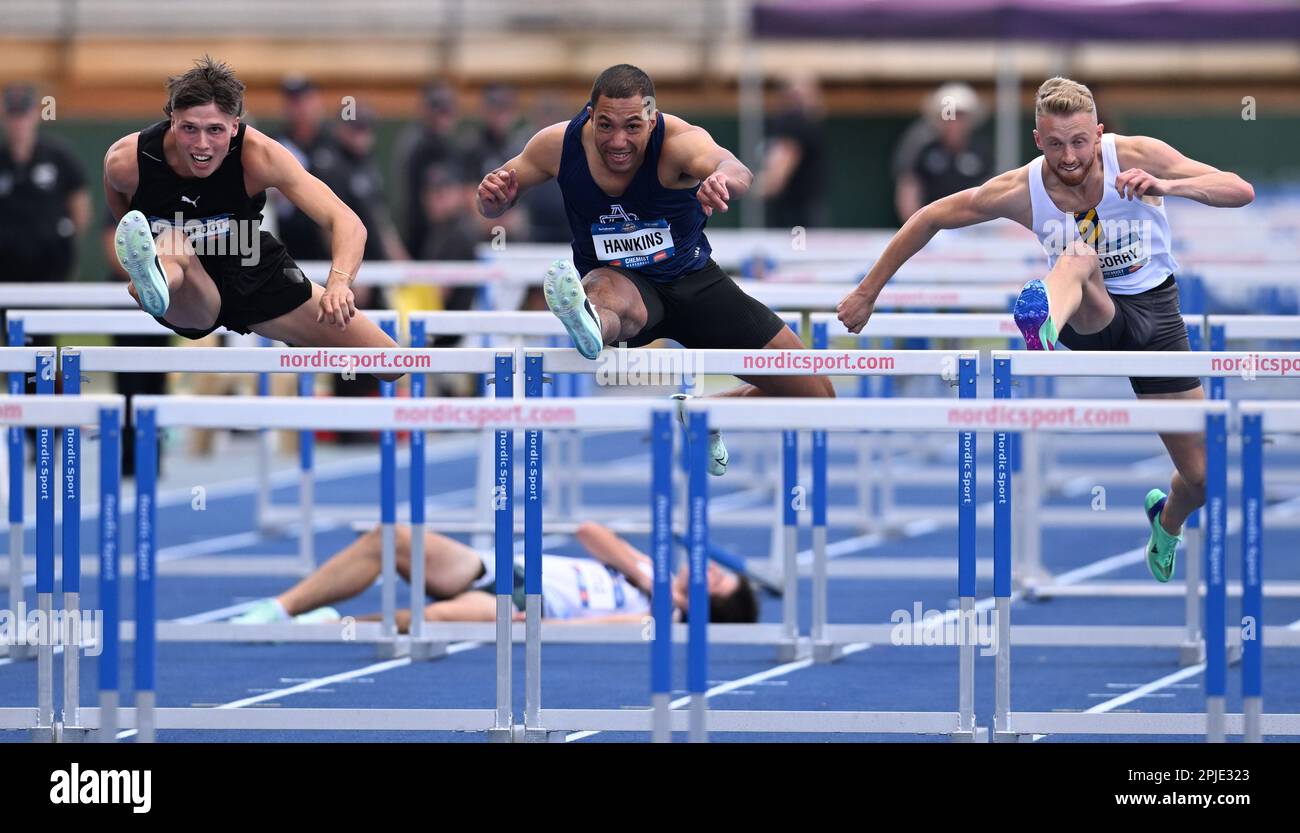 Mitchell Lightfoot (left) of Australia, Joshua Hawkins (centre) of New