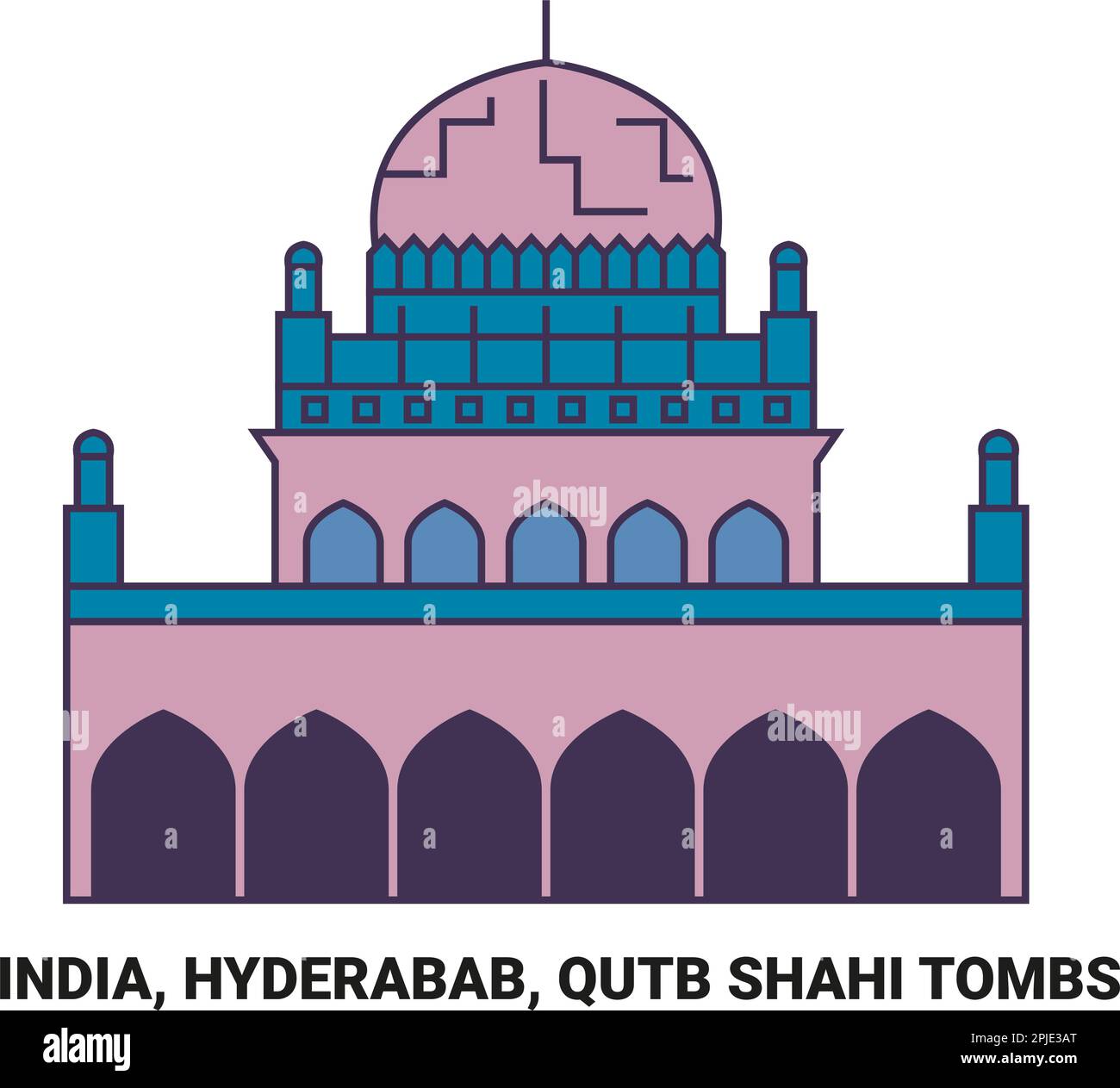 India, Hyderabab, Qutb Shahi Tombs travel landmark vector illustration Stock Vector