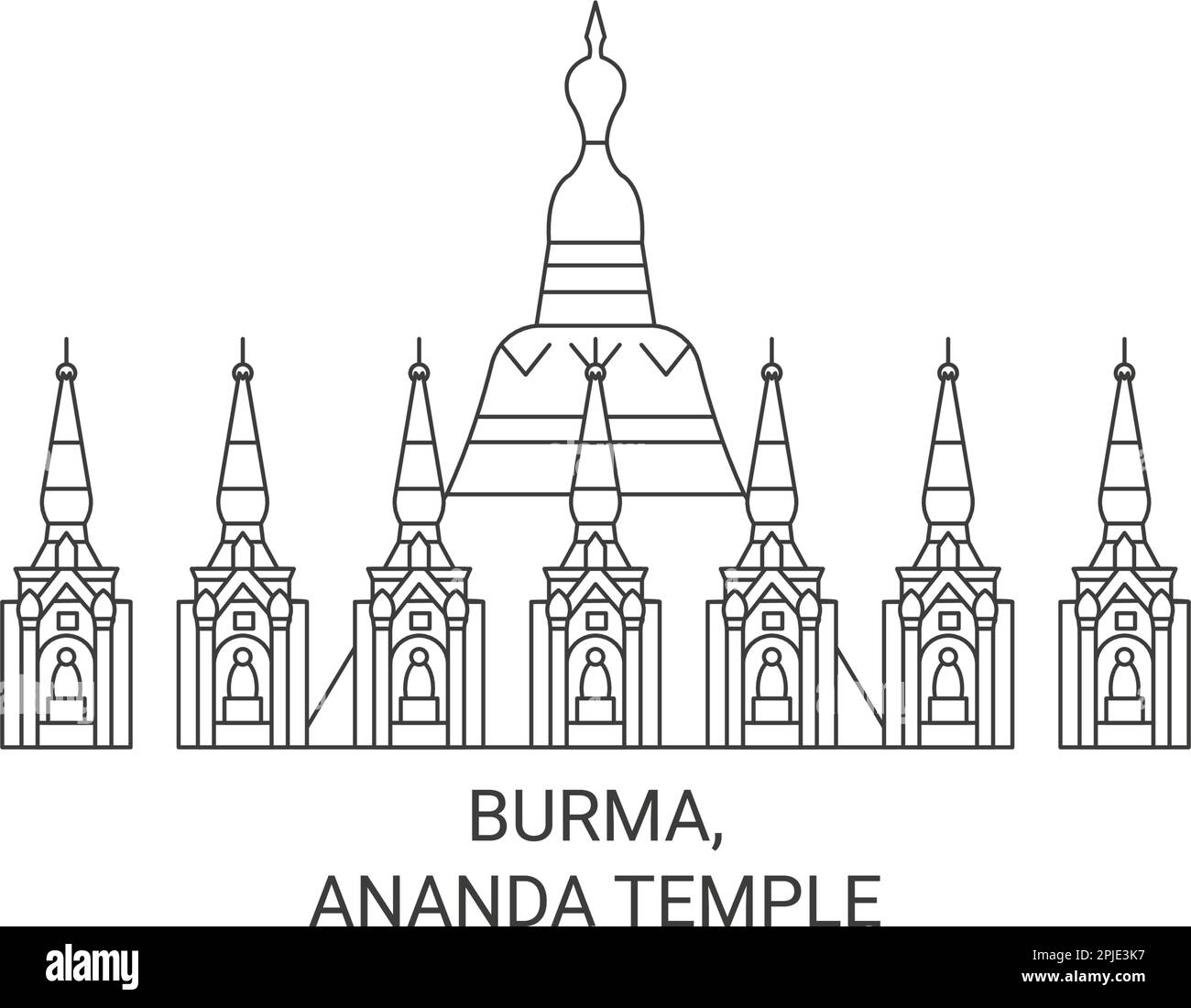 Burma, Ananda Temple travel landmark vector illustration Stock Vector