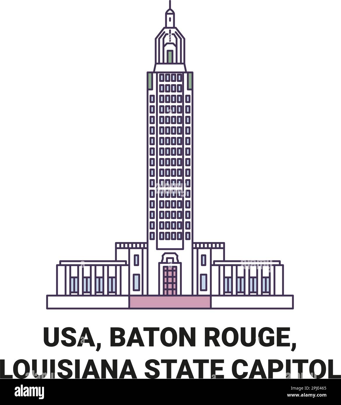 Usa, Baton Rouge, Louisiana State Capitol travel landmark vector illustration Stock Vector