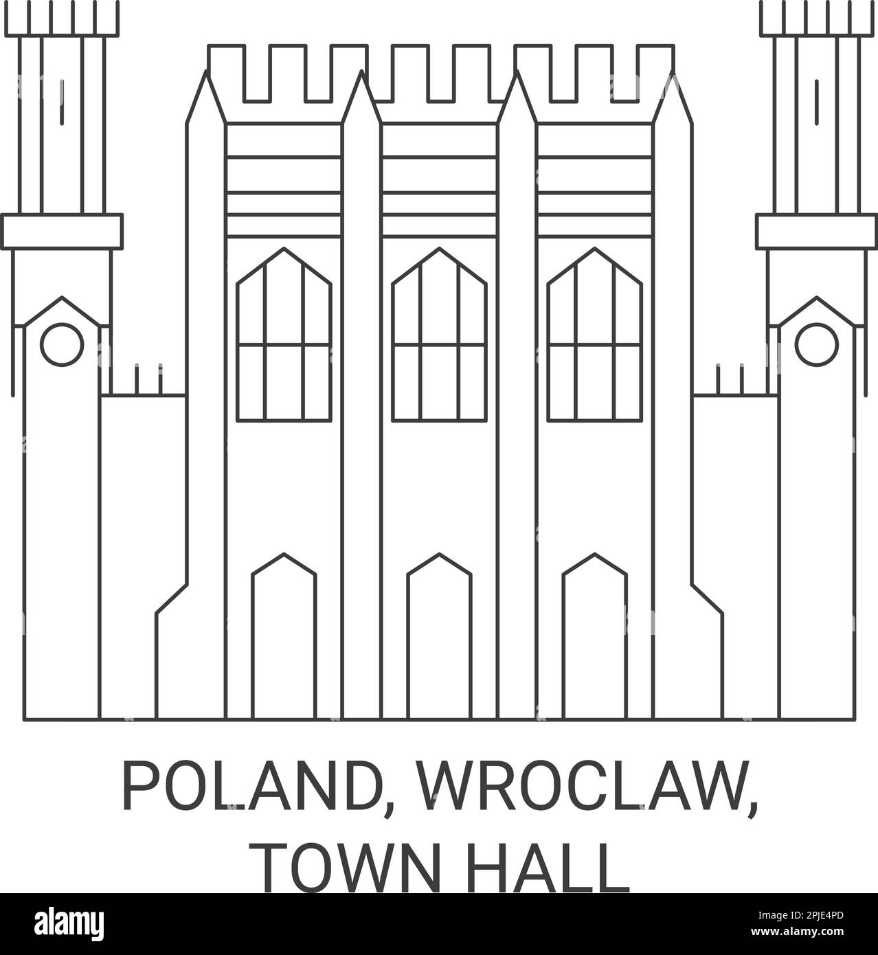 Poland, Wroclaw, Town Hall travel landmark vector illustration Stock Vector