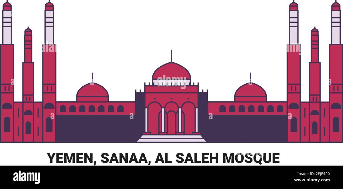 Yemen, Sanaa, Al Saleh Mosque, travel landmark vector illustration Stock Vector