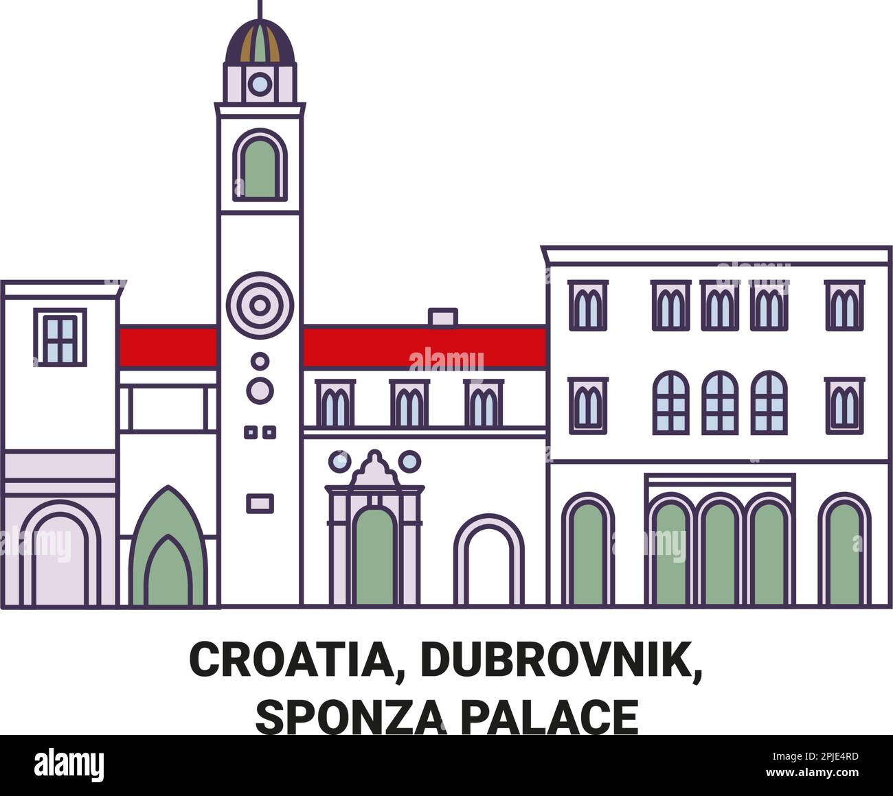 Croatia, Dubrovnik, Sponza Palace travel landmark vector illustration Stock Vector