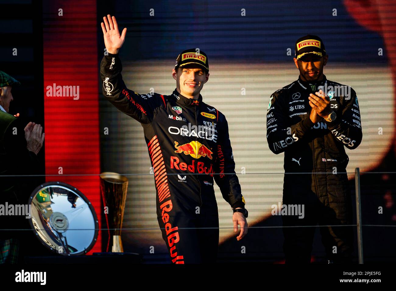 Melbourne, Australia. 2nd Apr, 2023. #1 Max Verstappen (NLD, Oracle Red Bull Racing), #44 Lewis Hamilton (GBR, Mercedes-AMG Petronas F1 Team), F1 Grand Prix of Australia at Albert Park Circuit on April 2, 2023 in Melbourne, Australia. (Photo by HIGH TWO) Credit: dpa/Alamy Live News Stock Photo