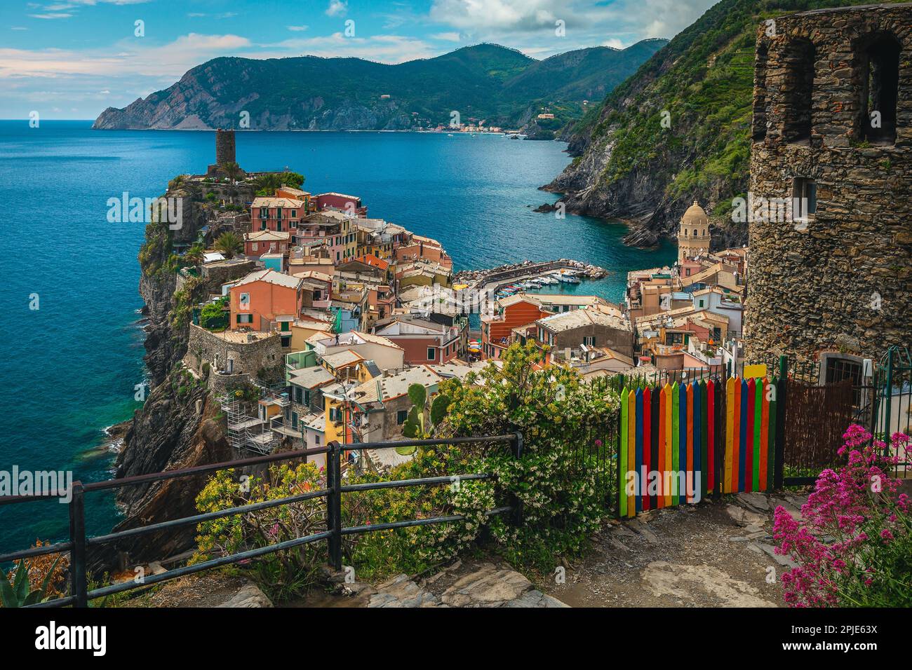 Famous Vernazza Village View From The Flowery Hiking Trail And Colorful 