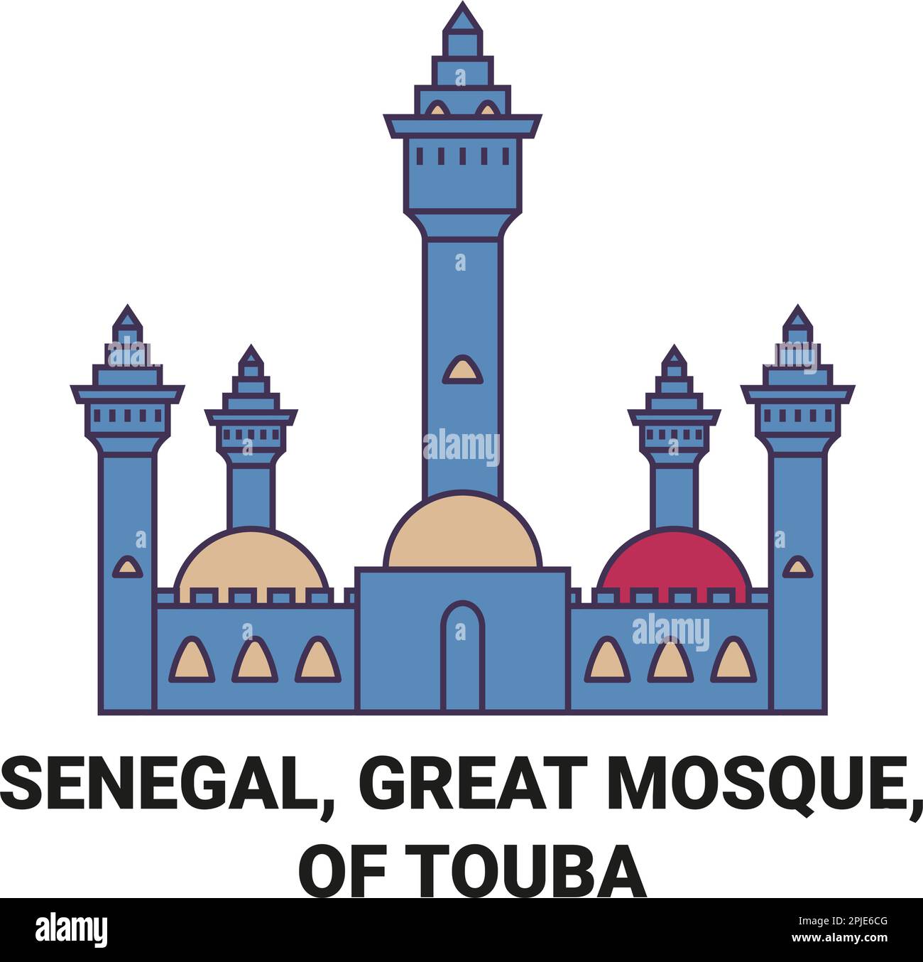 Senegal, Great Mosque, Of Touba travel landmark vector illustration Stock Vector