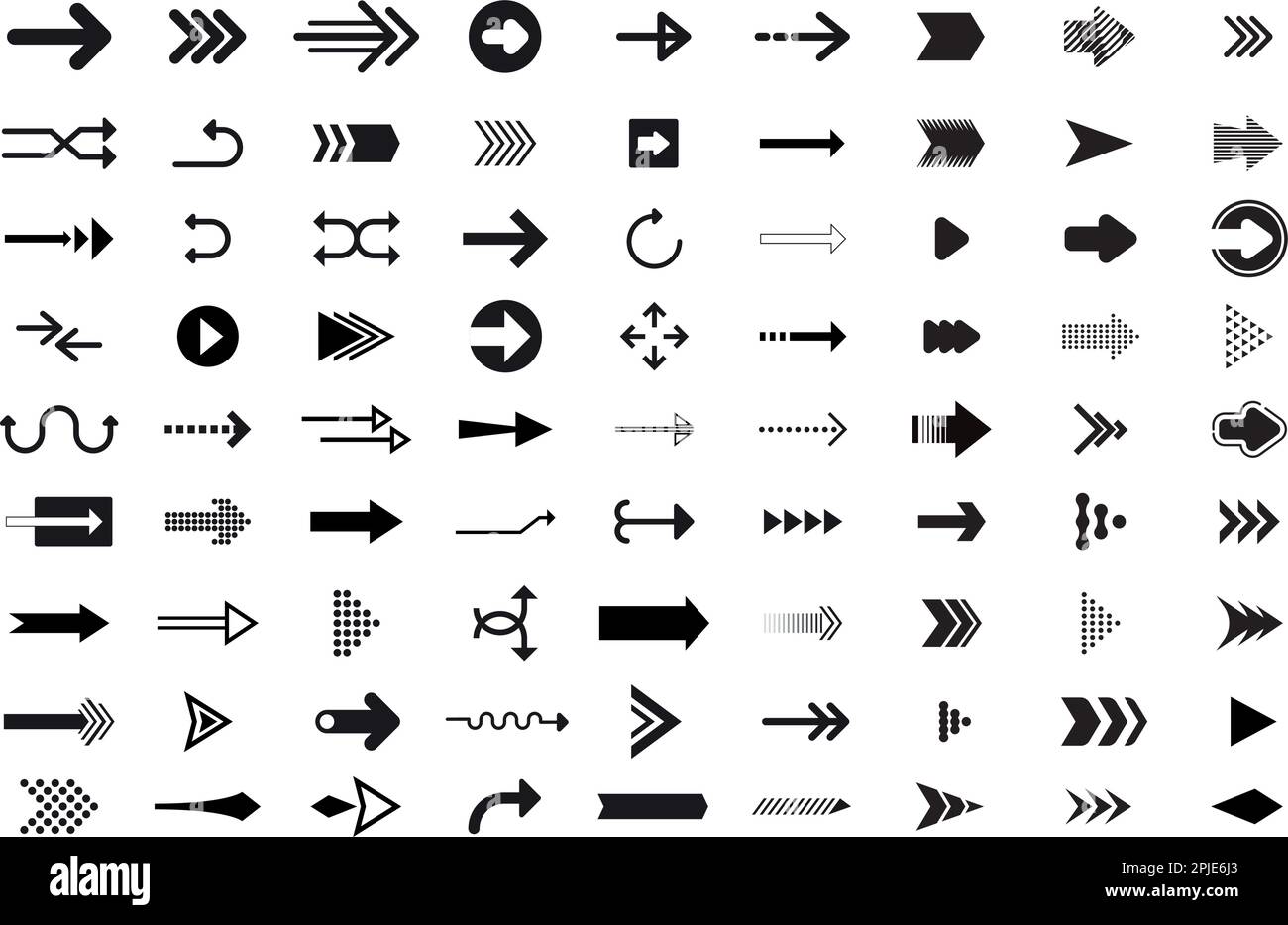 Set of 91 Arrows big black icons. Arrow icon. Arrow vector collection. Arrow. Cursor. Modern simple arrows. Vector illustration Stock Vector