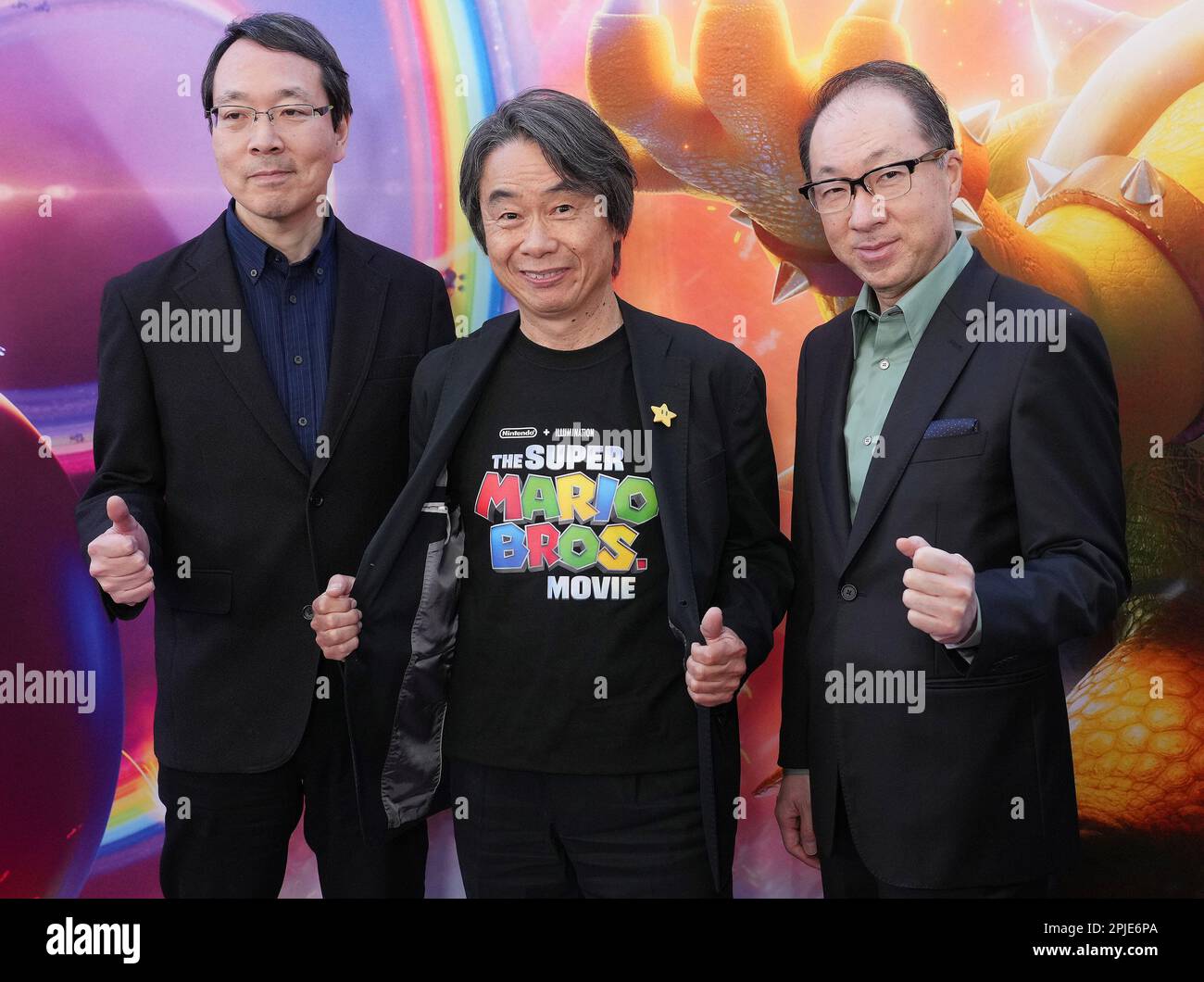 Takumi Kawagoe, Shigeru Miyamoto, Koji Kondo 04/01/2023 The Special  Screening of The Super Mario Bros. Movie held at the Regal LA Live in Los  Angeles, CA Photo by Izumi Hasegawa/HollywoodNewsWire.net Credit:  Newscom/Alamy