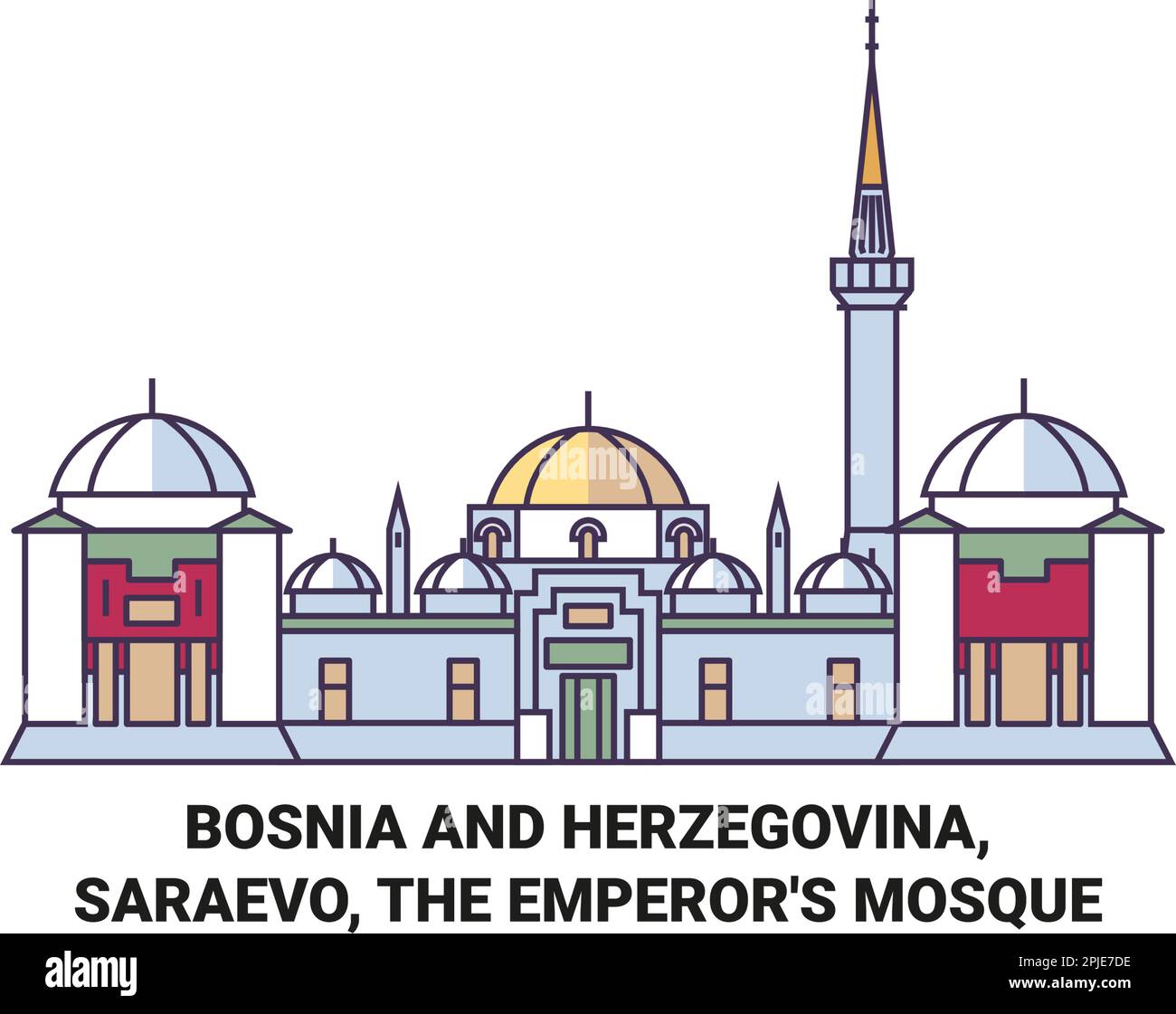 Bosnia And Herzegovina, Saraevo, The Emperor's Mosque travel landmark vector illustration Stock Vector