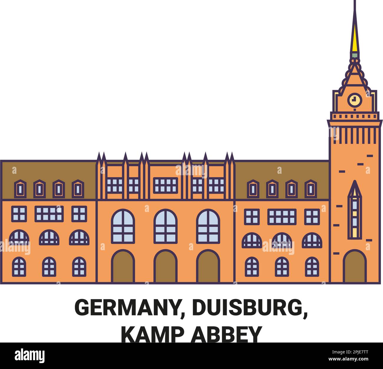 Germany, Duisburg, Kamp Abbey travel landmark vector illustration Stock Vector