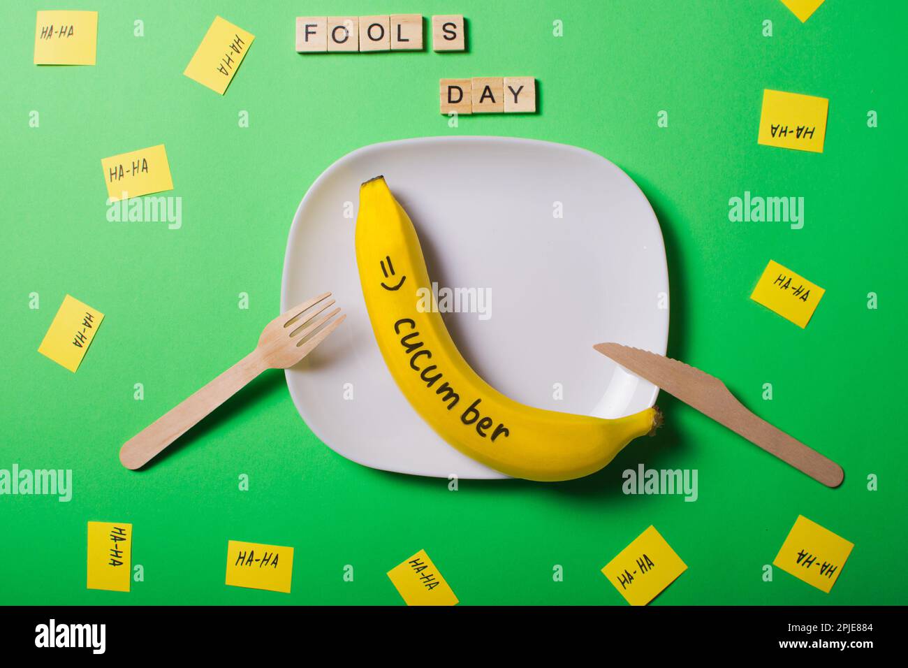 A creative picture of April Fools' Day jokes. Replacing food with