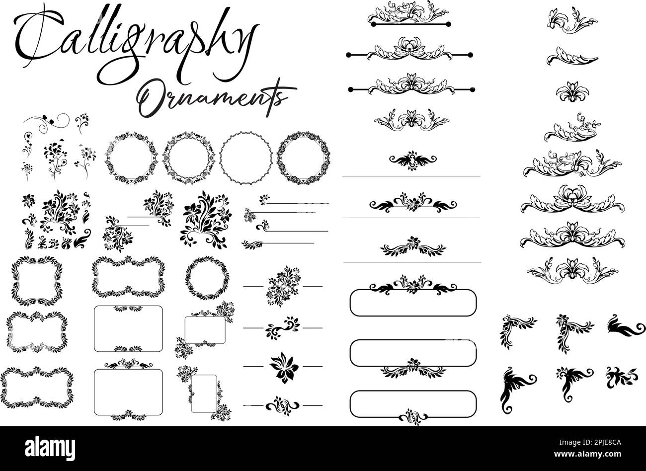 Set of hand drawn calligraphy ornaments in vector illustration style Stock Vector