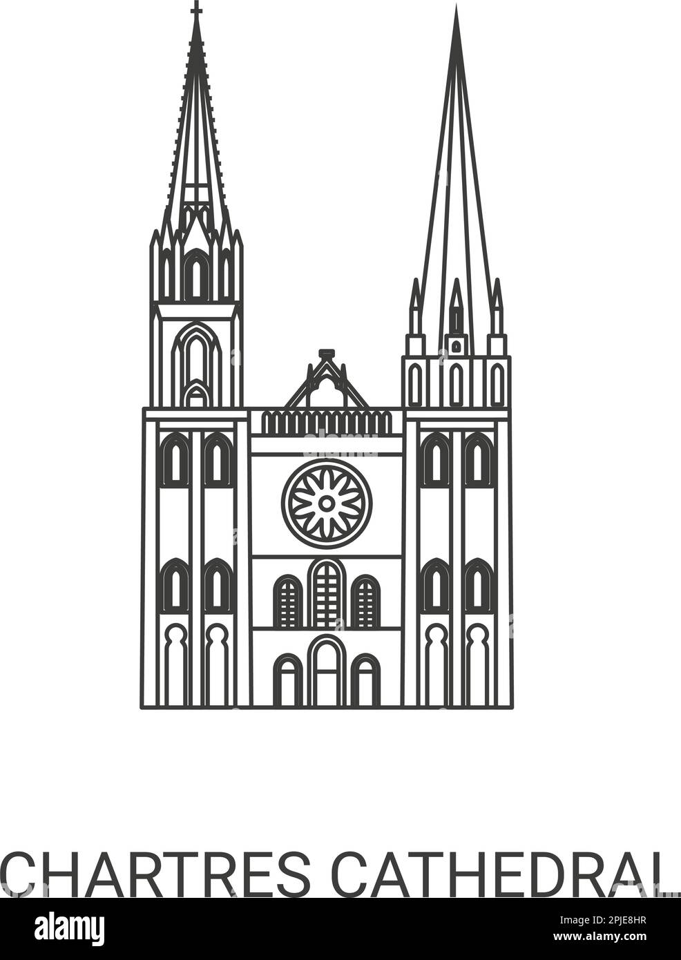 France, Chartres Cathedral travel landmark vector illustration Stock ...