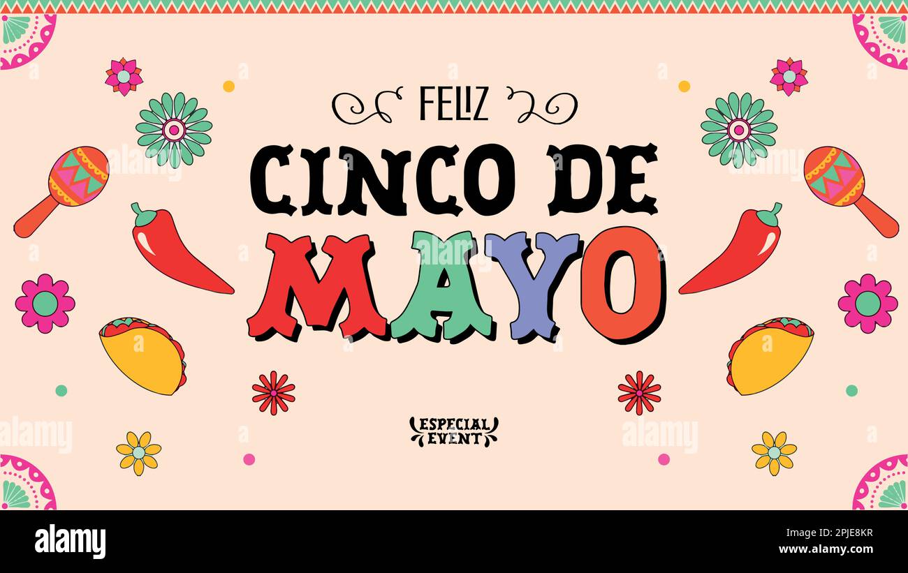 Cinco de Mayo - May 5, federal holiday in Mexico. Fiesta banner and poster design with flags, flowers, decorations. Vector. Stock Vector