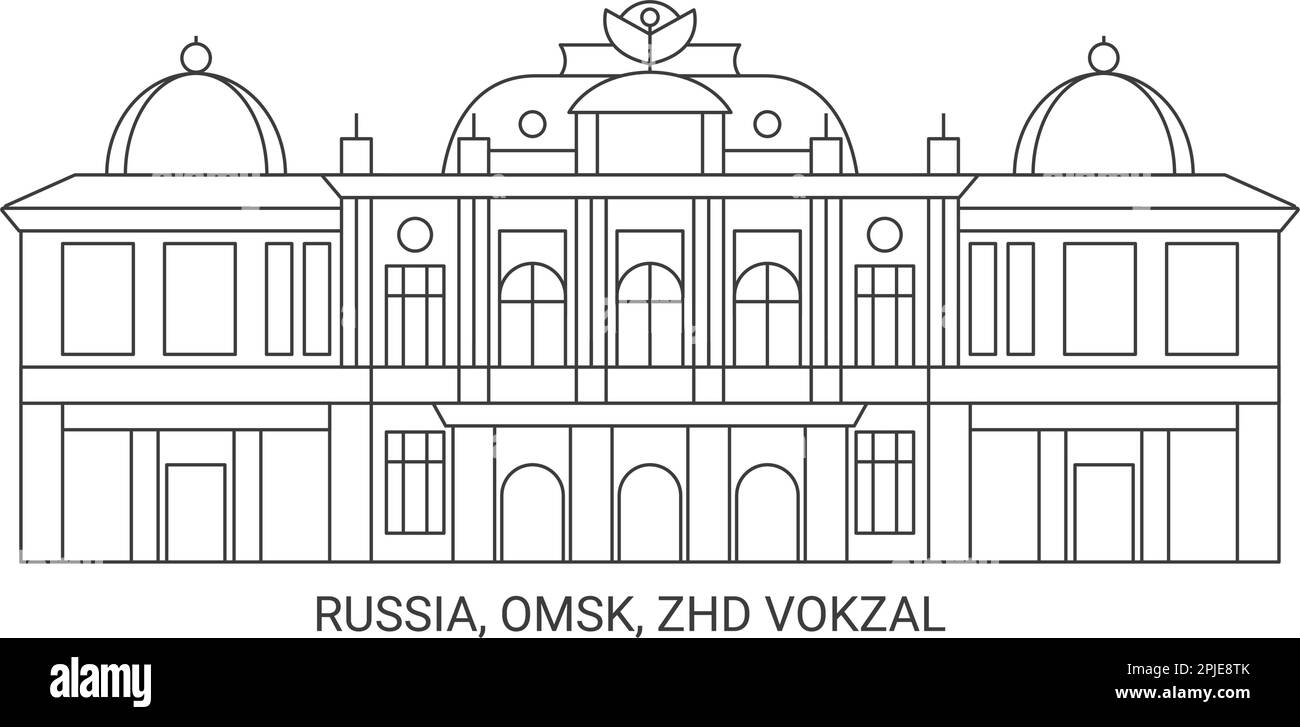 Russia, Omsk, Zhd Vokzal, travel landmark vector illustration Stock Vector