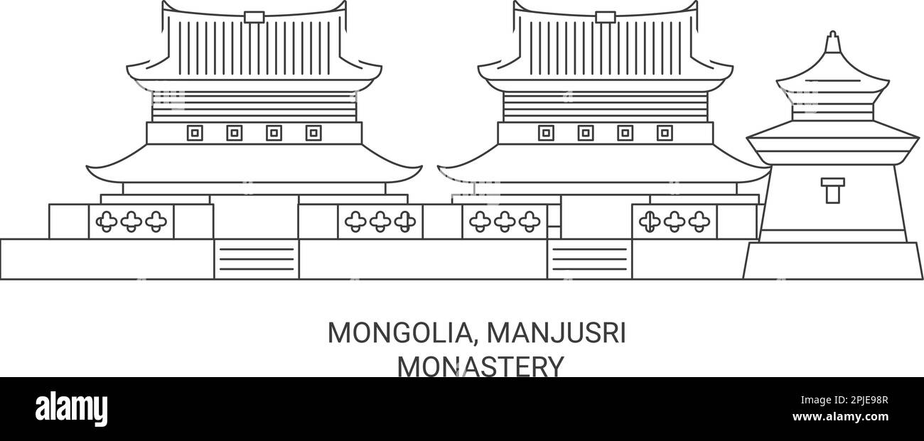 Mongolia, Manjusri Monastery travel landmark vector illustration Stock Vector