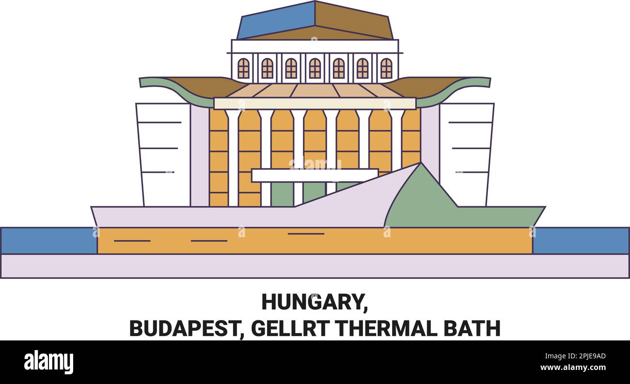 Hungary, Budapest, Gellrt Thermal Bath travel landmark vector illustration Stock Vector