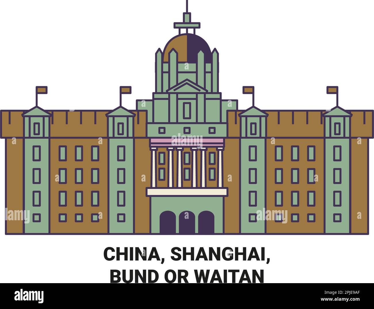 China, Shanghai, Bund Or Waitan travel landmark vector illustration Stock Vector