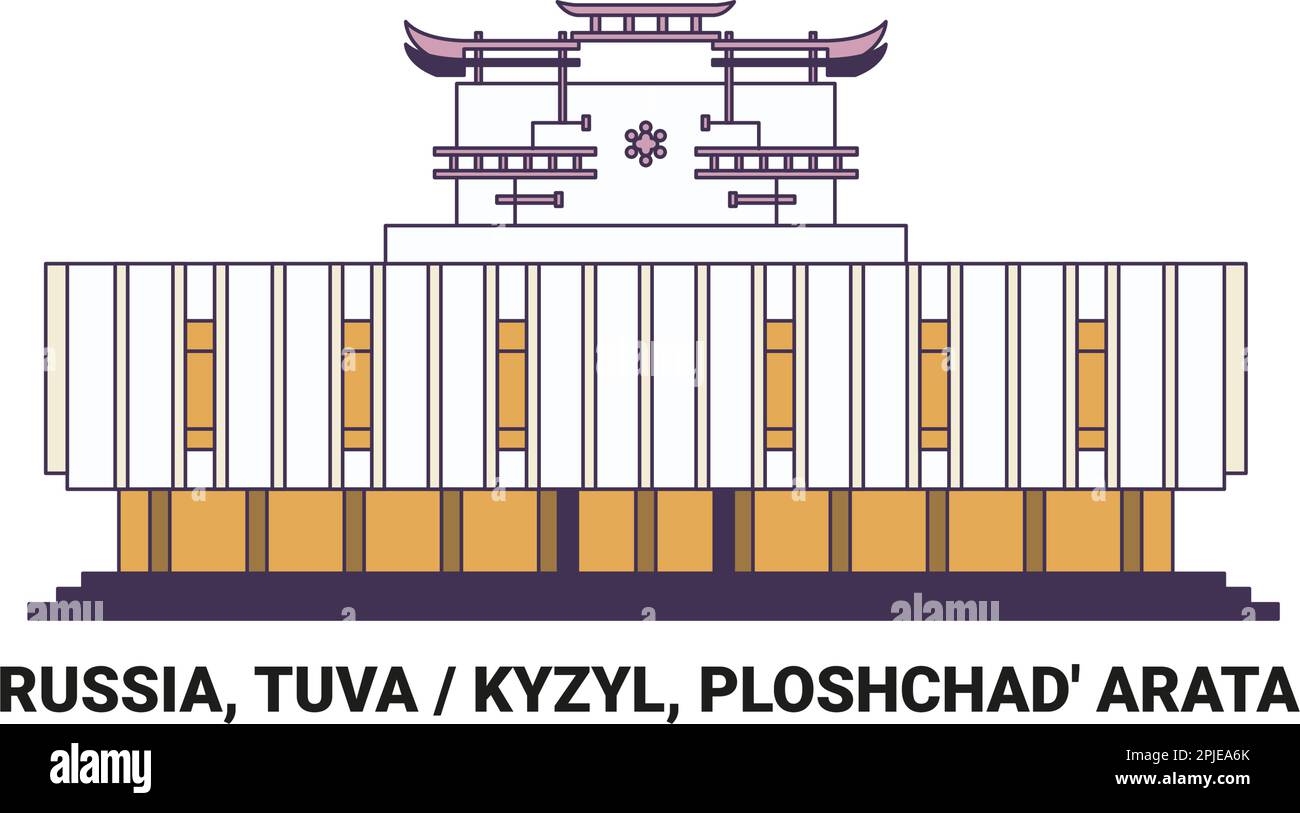 Russia, Tuva Kyzyl, Ploshchad' Arata, travel landmark vector illustration Stock Vector