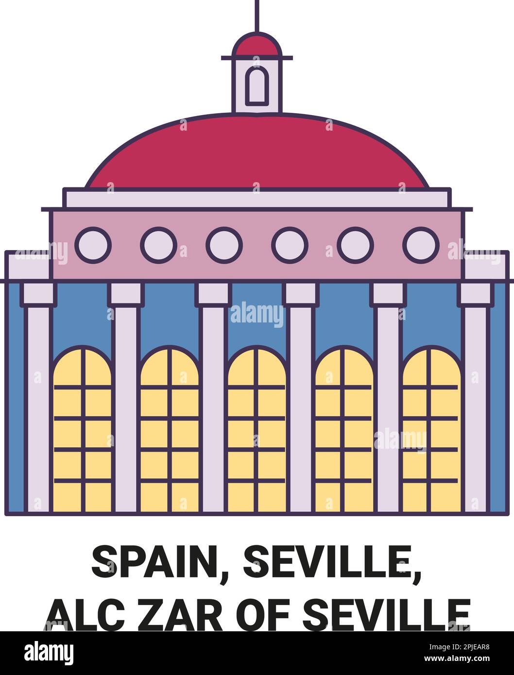 Spain, Seville, Alczar Of Seville travel landmark vector illustration Stock Vector