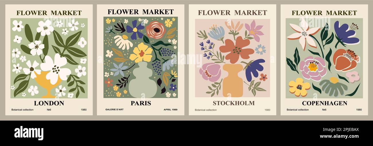 Set of Abstract posters Flower Market print vector Stock Vector Image ...