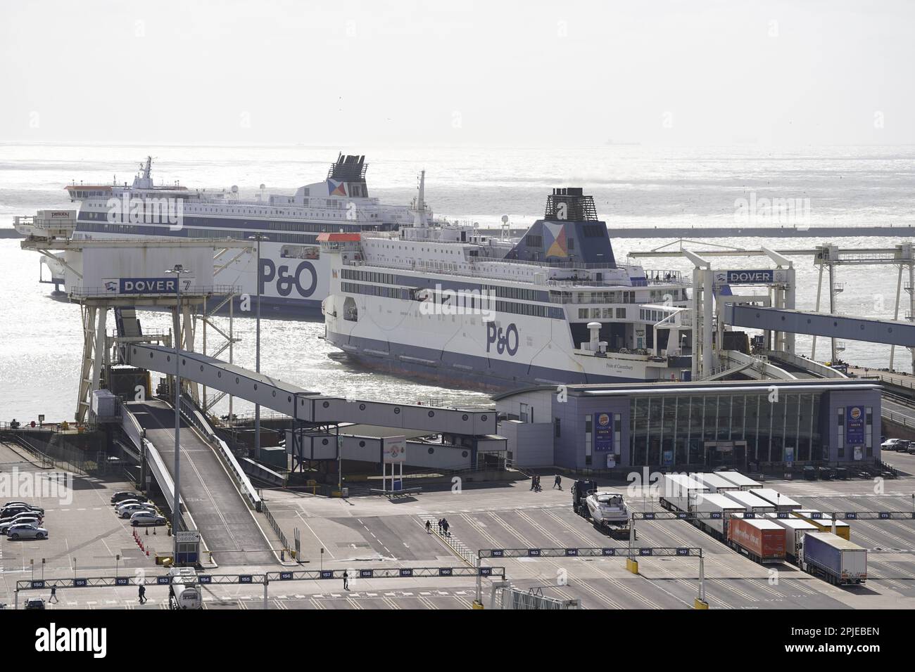 P&O ferries at the Port of Dover in Kent after extra sailings were run ...