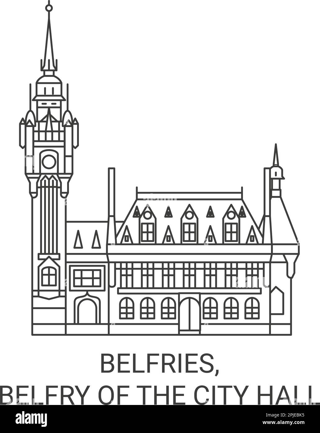 Belgium, Belfries, Belfry Of The City Hall travel landmark vector illustration Stock Vector