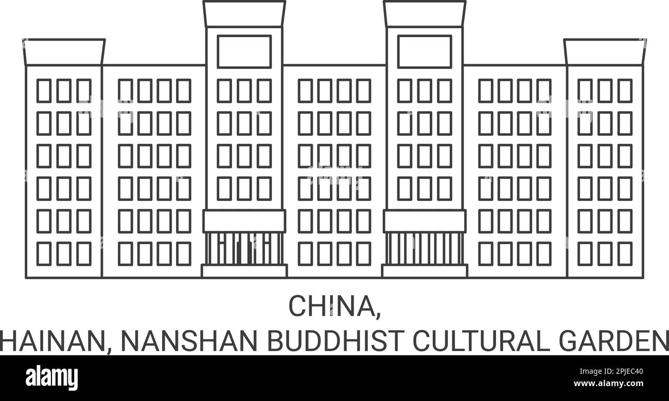 China, Hainan, Nanshan Buddhist Cultural Garden travel landmark vector illustration Stock Vector
