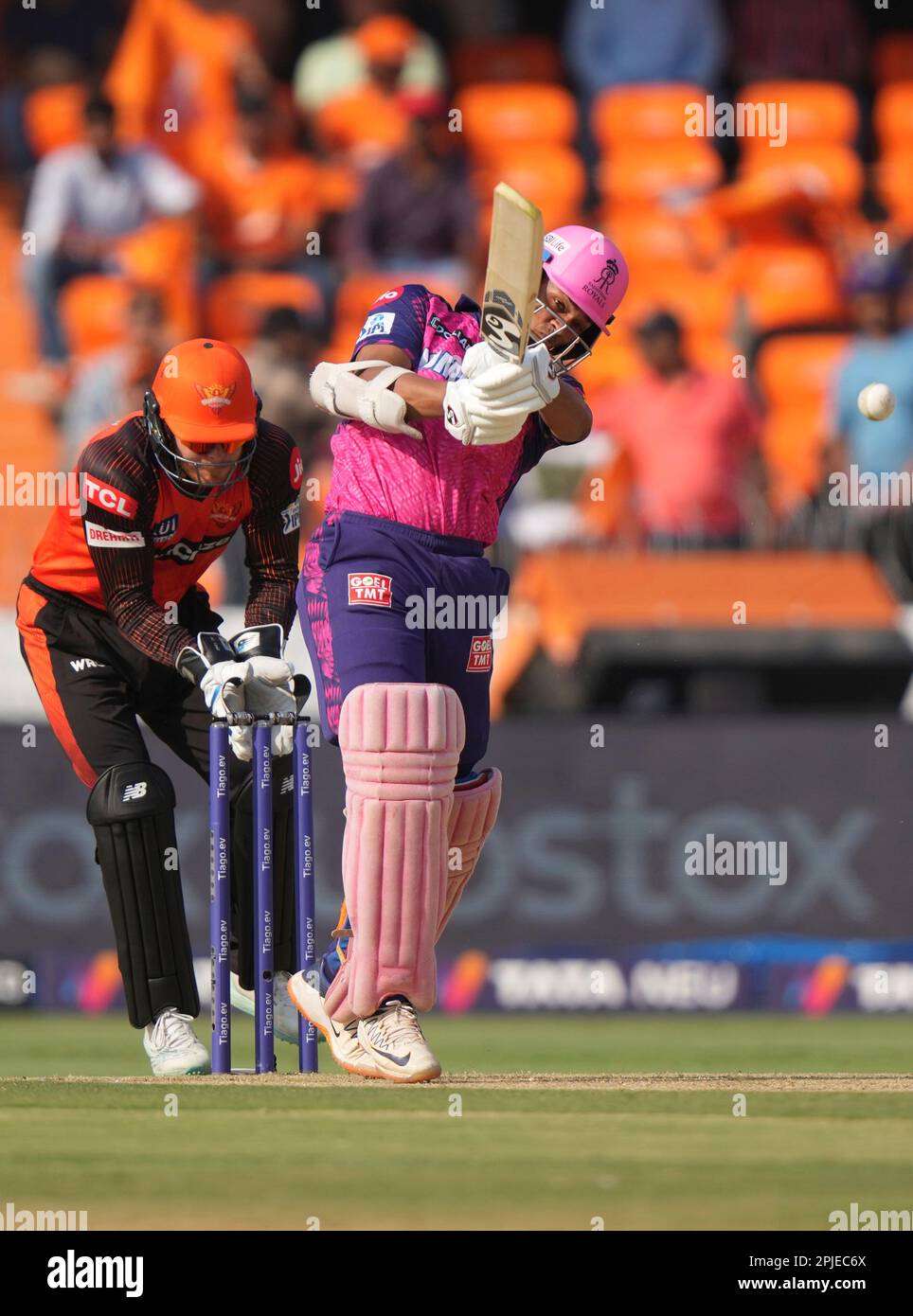 Rajasthan Royals'Jos Yashasvi Jaiswal bats during the Indian Premier League cricket match