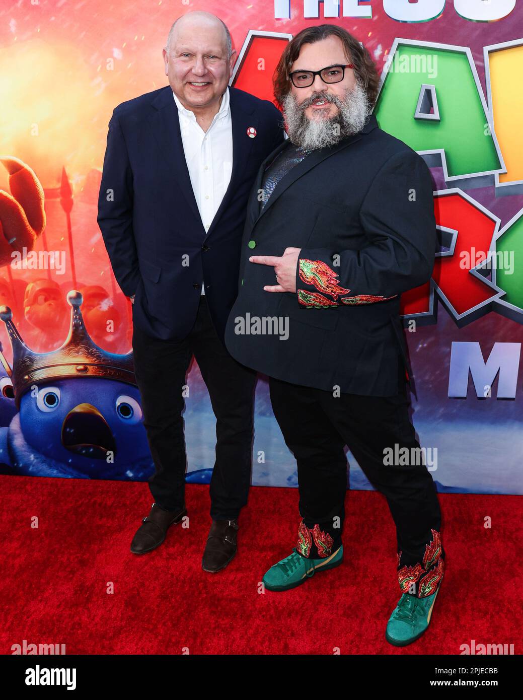 LOS ANGELES, CALIFORNIA, USA - APRIL 01: Chris Meledandri and Jack Black arrive at the Los Angeles Special Screening Of Universal Pictures, Nintendo And Illumination Entertainment's 'The Super Mario Bros. Movie' held at the Regal Cinemas LA Live & 4DX Movie on April 1, 2023 in Los Angeles, California, United States. (Photo by Xavier Collin/Image Press Agency) Stock Photo