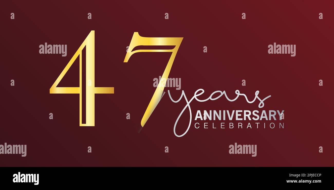 47th Years Anniversary Logo Gold and red Color isolated on elegant background, vector design for