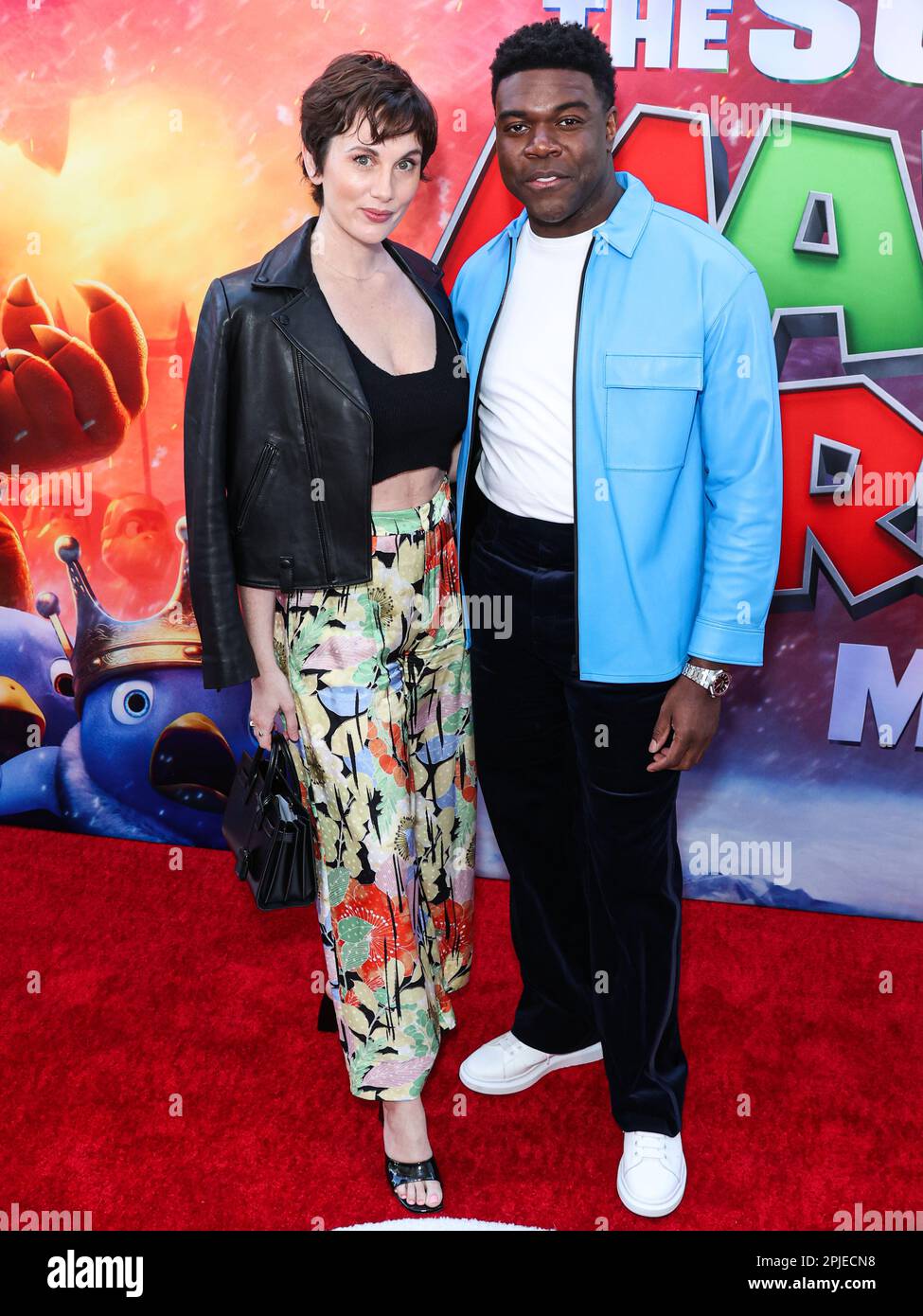 LOS ANGELES, CALIFORNIA, USA - APRIL 01: Nicole Boyd and boyfriend Sam Richardson arrive at the Los Angeles Special Screening Of Universal Pictures, Nintendo And Illumination Entertainment's 'The Super Mario Bros. Movie' held at the Regal Cinemas LA Live & 4DX Movie on April 1, 2023 in Los Angeles, California, United States. (Photo by Xavier Collin/Image Press Agency) Stock Photo