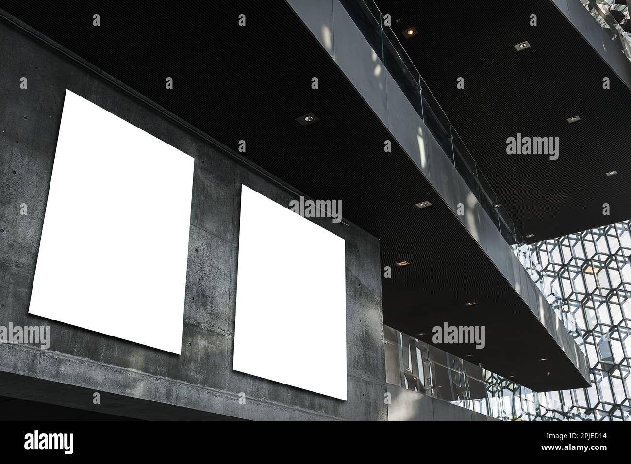 Poster Exhibition Gallery Mockups hall interior 3D Rendering Stock ...