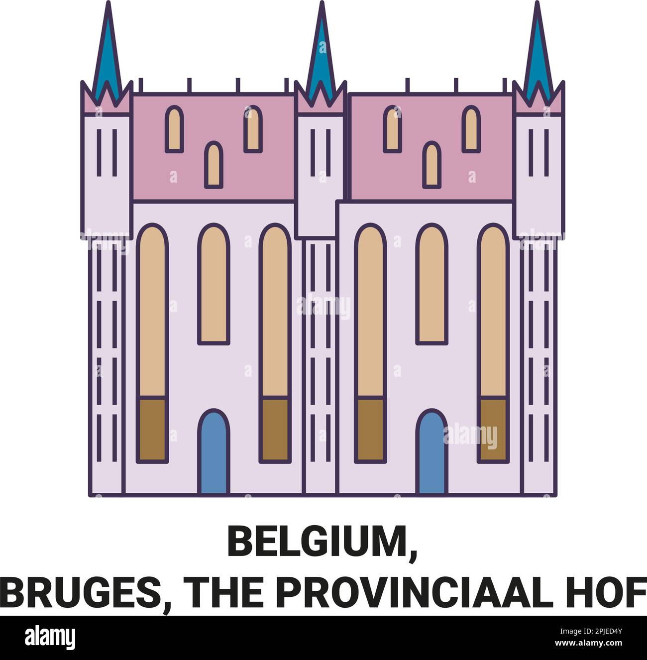 Belgium, Bruges, The Provinciaal Hof travel landmark vector illustration Stock Vector