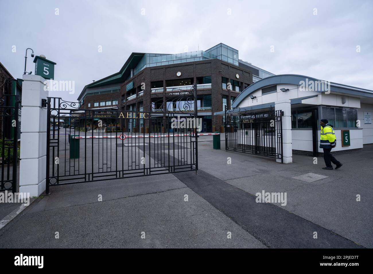 London uk 2 april 2023 the main gates of the aeltc and centre court