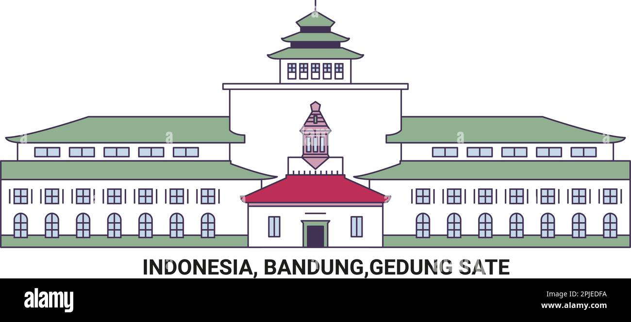 Indonesia, Bandung,Gedung Sate, travel landmark vector illustration Stock Vector