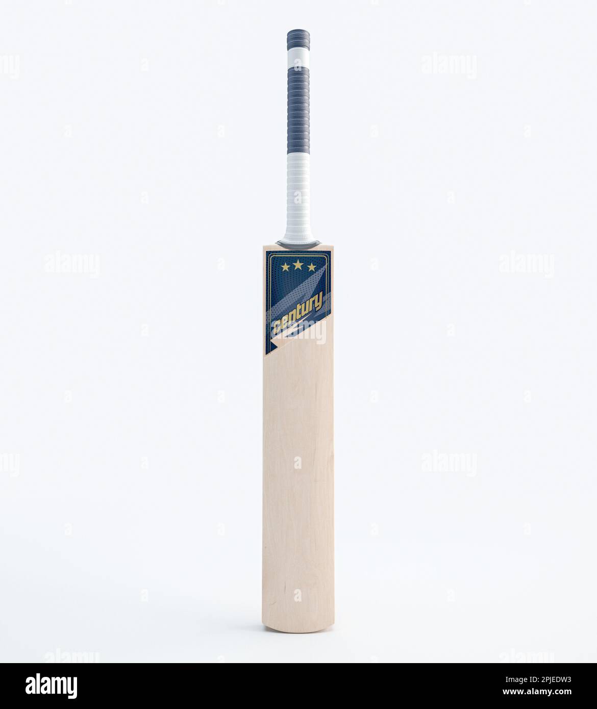 A modern wooden cricket bat with generic brand decals on an isolated