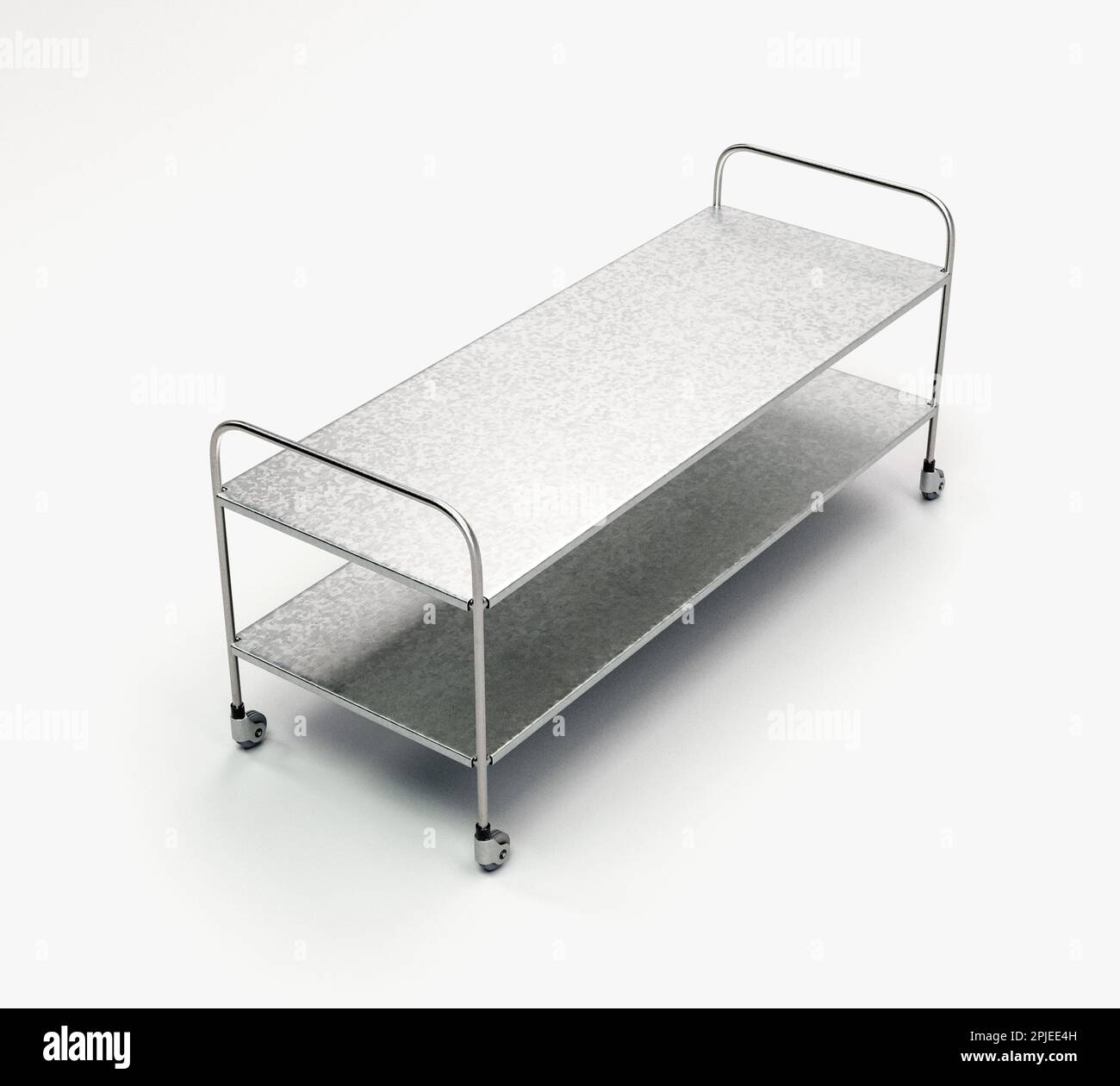 A simple stainless steel and chrome hospital or mortuary gurney with