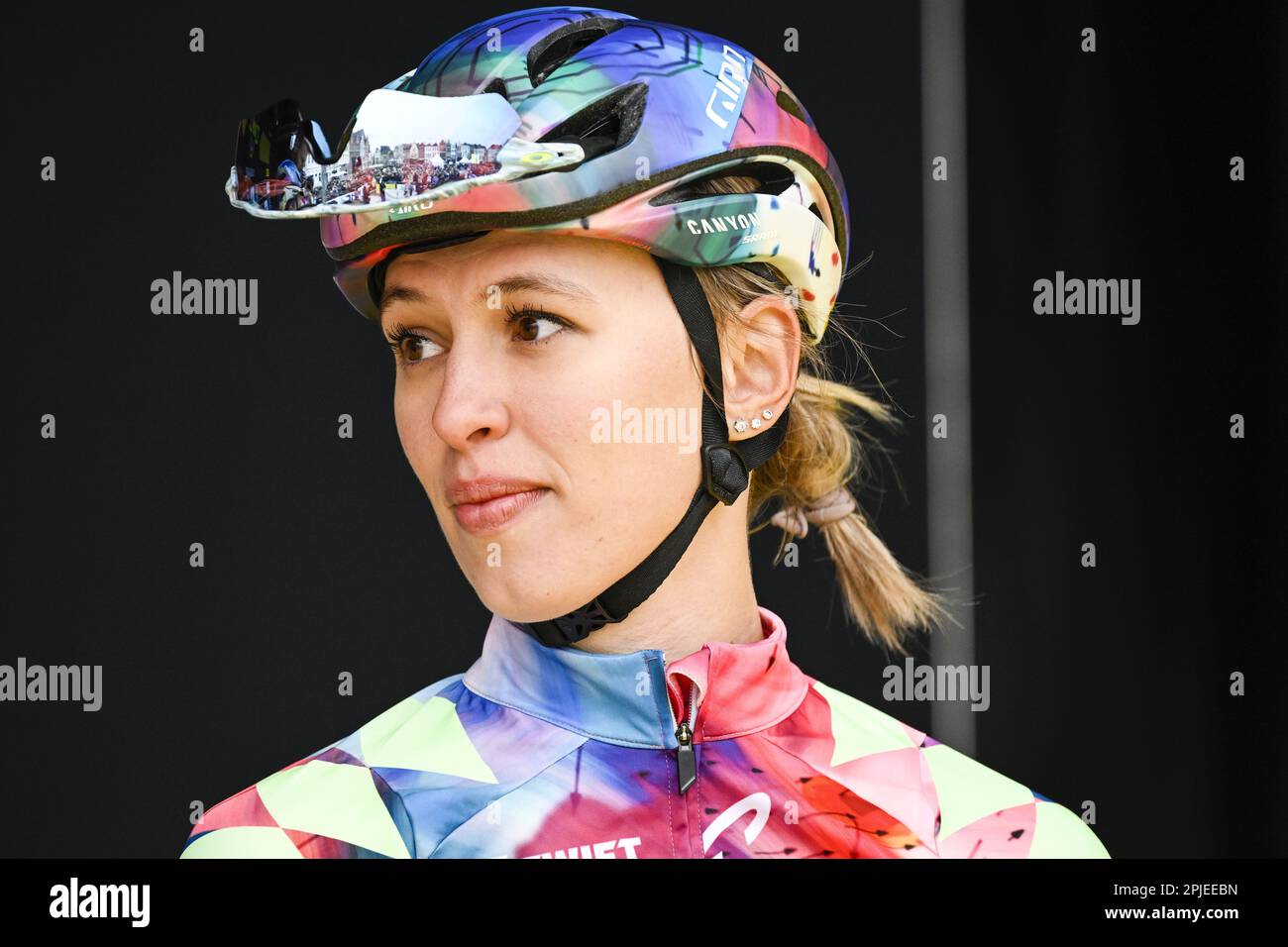 Oudenaarde, Belgium. 02nd Apr, 2023. Polish Katarzyna Niewiadoma of  Canyon-SRAM pictured at the start of the women's race of the 'Ronde van  Vlaanderen/ Tour des Flandres/ Tour of Flanders' one day cycling