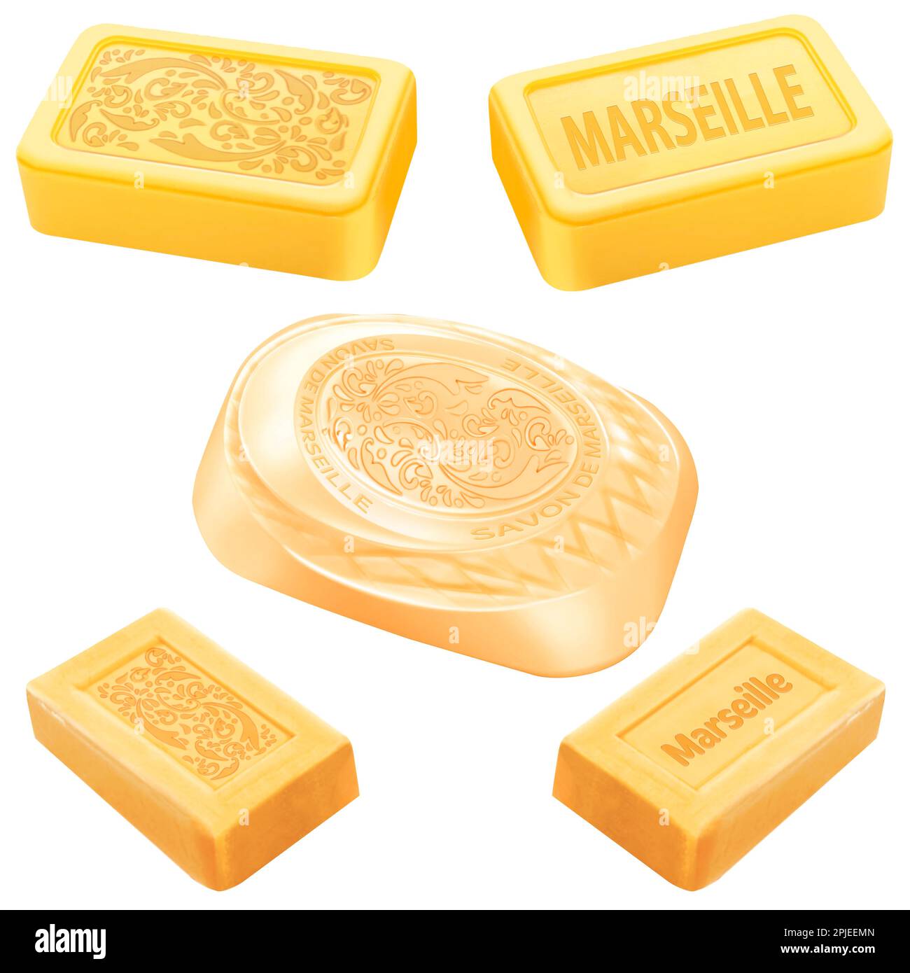 rendering of marseille soap bars isolated on white background. Nice