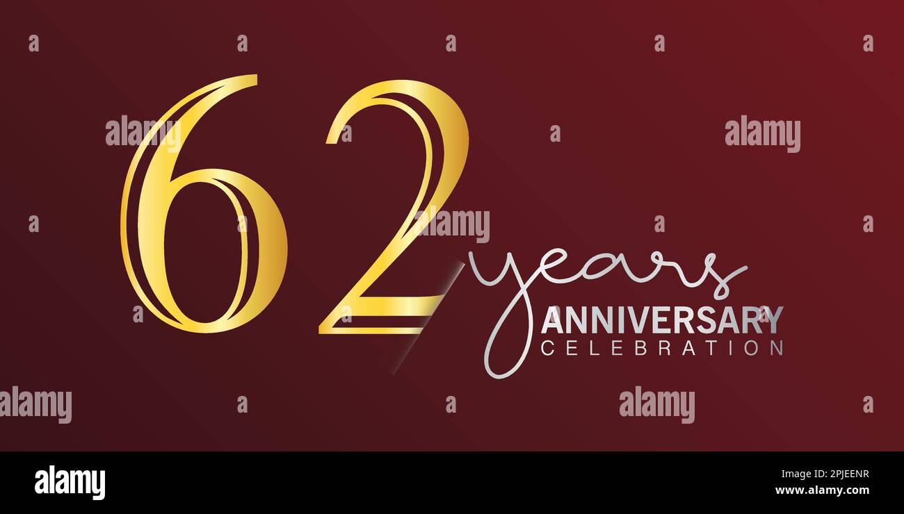 62nd Years Anniversary Logo Gold and red Color isolated on elegant