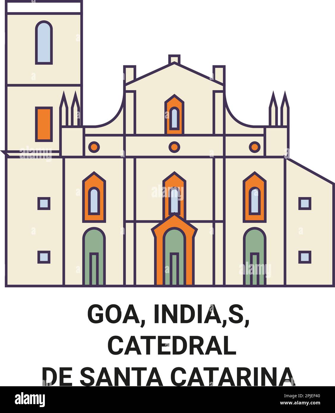 India, Goa, Catedral De Santa Catarina travel landmark vector illustration Stock Vector